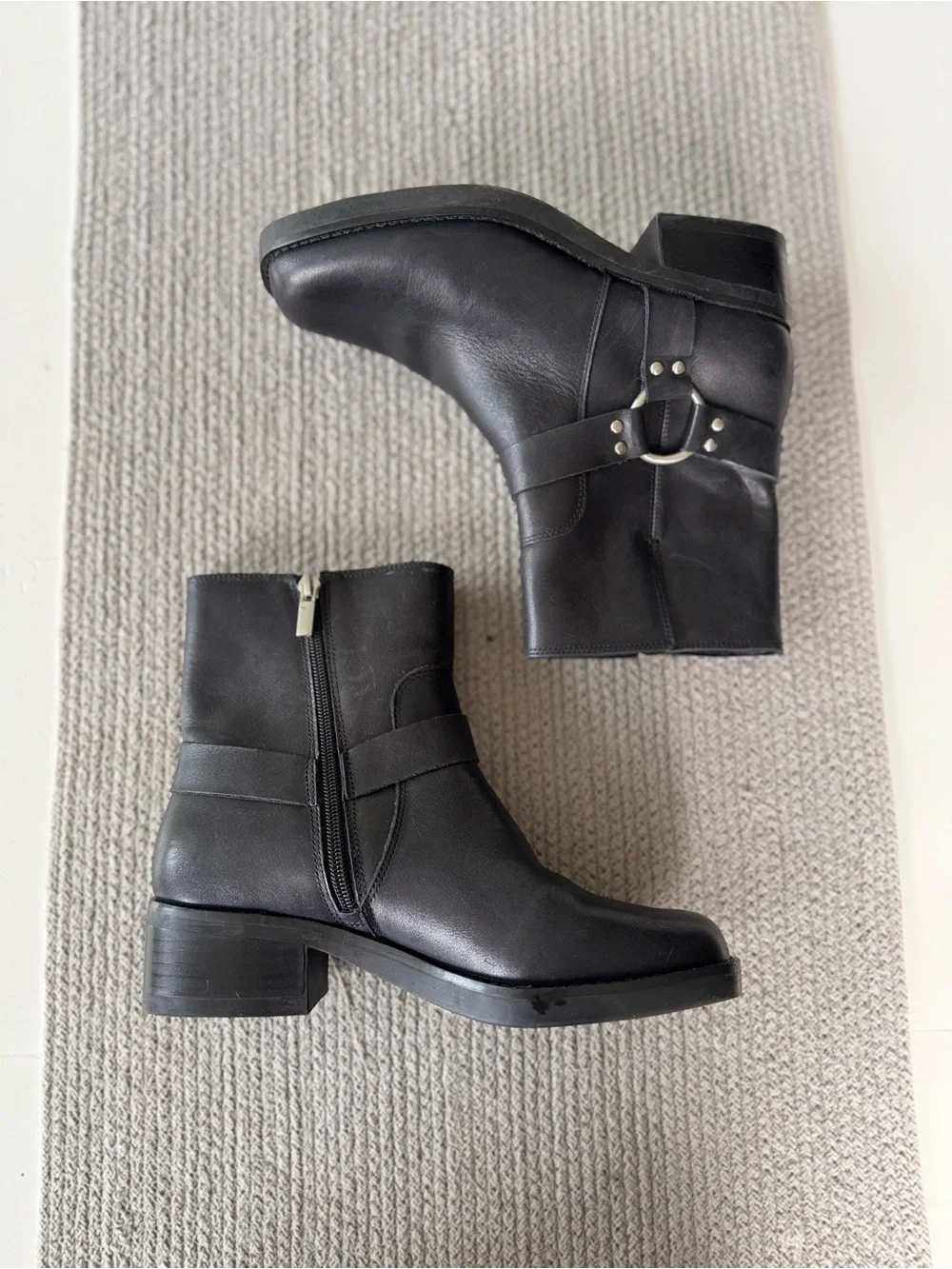 Sole Society Karisa Black Leather Ankle Harness Biker Moto Boots Sz 6.5